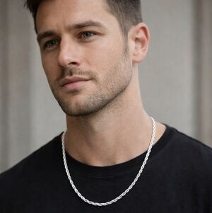 Unisex Plated Sterling Silver 4mm Twisted Rope chain Necklace 22.5"